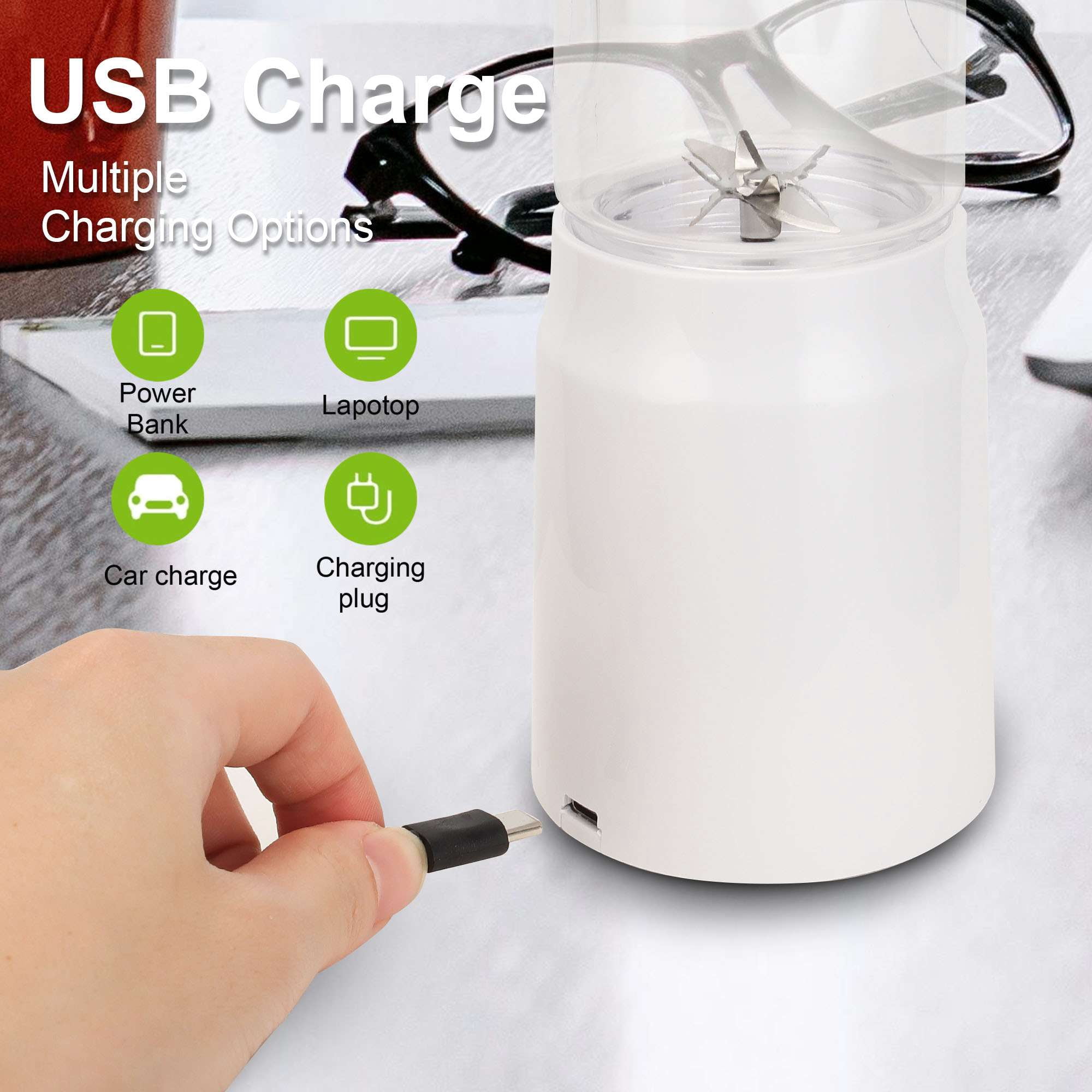 Luxtrada Portable Blender Personal Juicer Kitchen USB Rechargeable 1500mAh Large Battery with 8 Blades for Smoothies Shakes Baby Food and Proteins