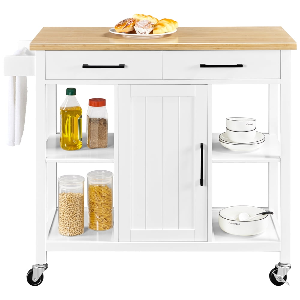 Mobile Kitchen Island Kitchen Cart on Lockable Wheels With Storage