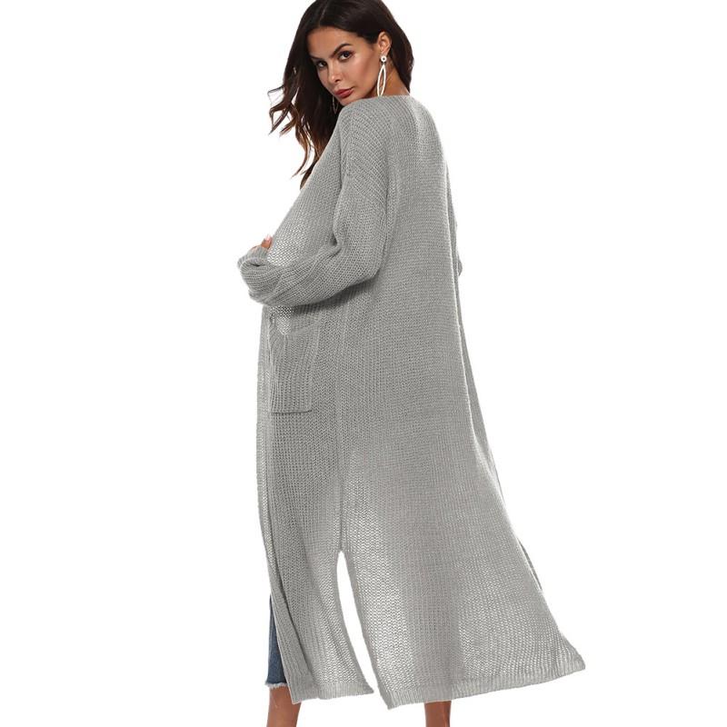 Women's Casual Long Open Front Drape Lightweight Duster Long Sleeve Cardigan, Long Sleeve Sweater Loose Asymmetrical Hem Outerwear (S-XXL), Gray, US8/L - image 3 of 5