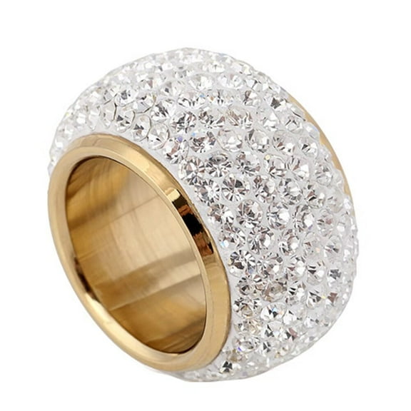 PAURO Women's Stainless Steel 8mm Ring Cubic Zirconia Wide Eternity Statement Rings CZ Stackable Wedding Bands 6 Row Diamond Gold Size 7