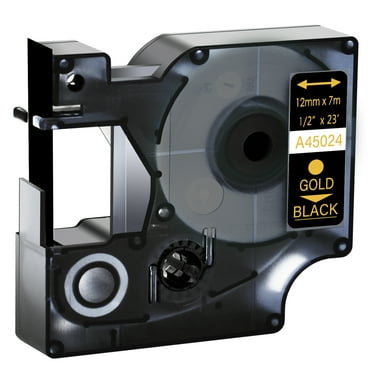 GREENCYCLE 1PK Compatible for DYMO D1 Label Tape 45024 12mm 7m Gold on Black for LabelManager LabelPoint LabelWriter Label Maker