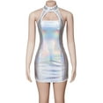 thumbnail image 2 of Vanessa Kensington Dress Women Vanessa Sexy Strappy Sleeveless Halter Silver Mini Bodycon Dress, 2 of 7