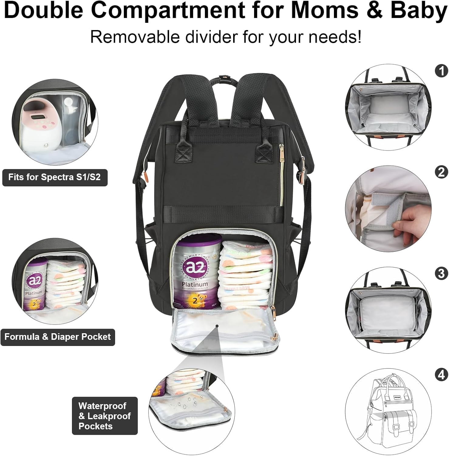 Diaper Bag Backpack with Insulated Cooler & Ice Pack, Large Waterproof Baby Travel Bag for Moms and Dads, Baby Tote Bag Includes Changing Pad, Stroller Straps , Pacifier Case