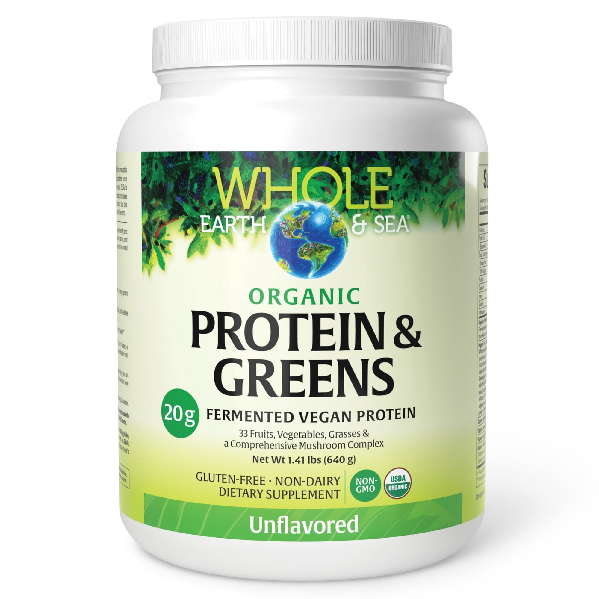 Natural Factors Whole Earth & Sea, Organic Fermented Protein & Greens, Vegan Whole Food Supplement, Unflavored, 1 lb 9 Oz