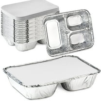 Nicole Fantini's Disposable Aluminum 8 1/2" x 6 3/8" Three Compartment oblong Foil Tray with Aluminum Lid | Best Take-out Container: 40 Sets