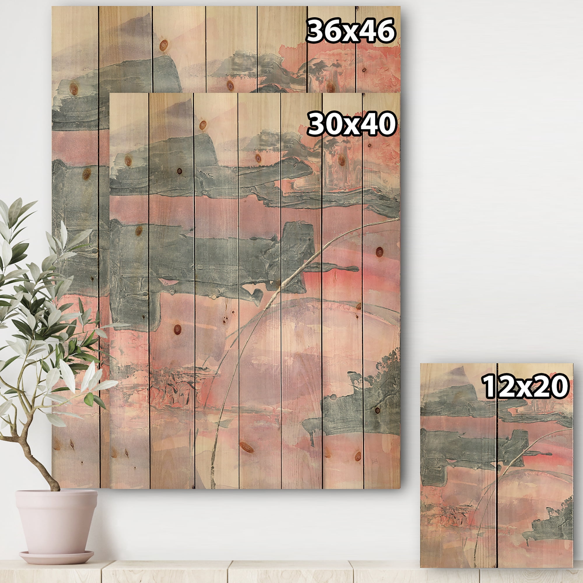 Designart 'Durty Shabby Pink Blush II' Shabby Chic Print on Natural Pine Wood