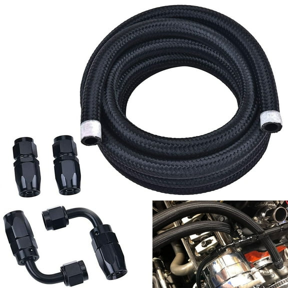 Bull Boost Performance Braided Oil Fuel Hose Line Automotive Specialty Parts, Stainless Steel, Black