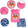 thumbnail image 4 of KYAIGUO Toddler Kids Girls Summer Shorts Set Outfits Baby Funny Cartoon Pattern T-Shirts and Shorts Set for 2-8 Years Old, 4 of 11