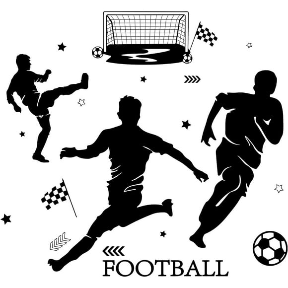QTH Soccer Wall Stickers, Football Player Silhouette Wall Decals, Vinyl Sport Wall Art Mural Sticker for Football lovers Boys Room Living Room Bedroom Teens Gift