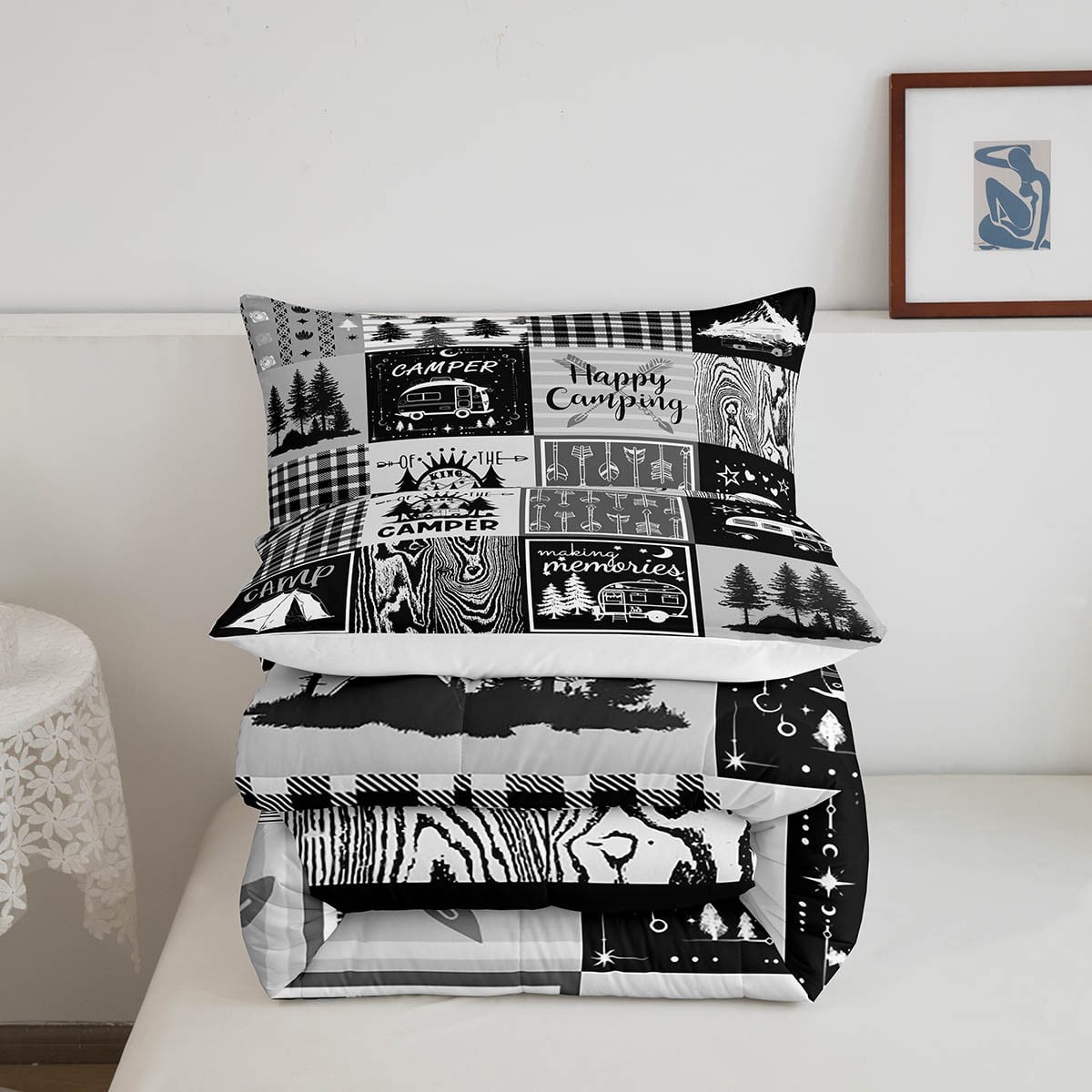 Rv Bedding Sets Plaid Camper Comforter Set Full Rustic Farmhouse Camping Bunk Bedding Comforter Sets Camper Accessories For Travel Trailers,Woodland Travel Quilt Men
