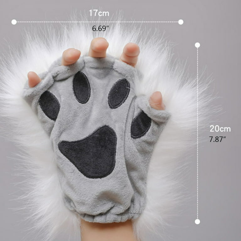 1 Pair Furry Paw Gloves for Cat Girls Cosplay Accessory Kawaii Plush Wolf Paws  Fingerless Winter Gloves for Anime Cospla 