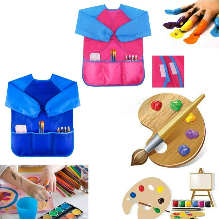 1 Pack Art Aprons for Kids, Colorful Waterproof Artist Painting Apron with Long Sleeves, 3 Roomy Pockets for Ages 3-5, Size: One size, Blue