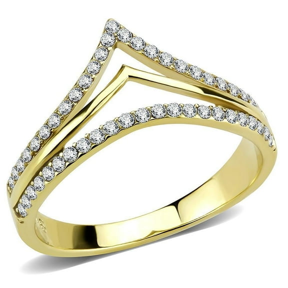Womens Gold Ring 316L Stainless Steel Anillo Color Oro Para Mujer Ninas Acero Inoxidable with AAA Grade CZ in Clear Tulitha