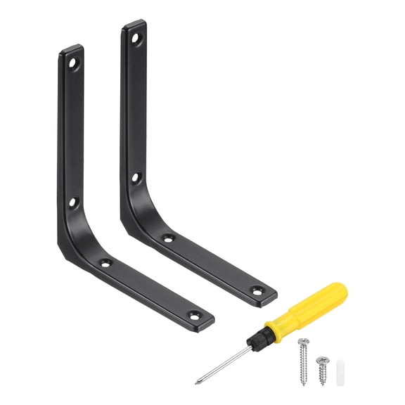 Uxcell 2Pcs Floating Shelf Brackets, 6 x 5 Inch L-Shape Wall Bracket Wall Shelf Supports with Screws for Wood Shelves, Cabinets, Countertop Support, Black