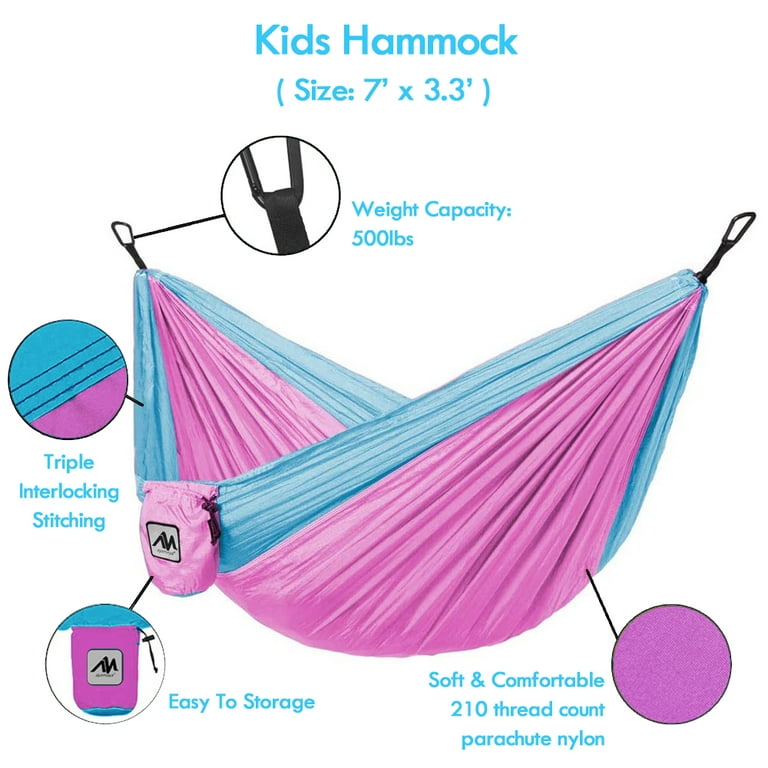 IC ICLOVER Kids Small Hammock for Camping Portable Hammock for Child Girls  Boys Ultralight Backpack Mini Hammocks with Straps & Carabiner