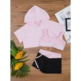 thumbnail image 4 of TiaoBug Kids Girls Gymnastics Tracksuit Crop Hoodies Tank Dance Top Athletic Shorts 3 Piece Sets Pink 8, 4 of 7