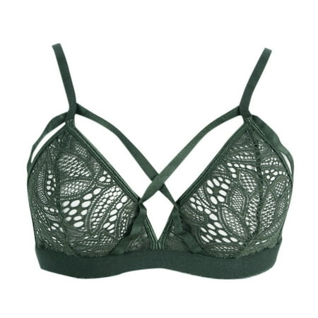 

BYDOT Women Sexy for Cross Bandage Crop for Tank Top Floral Sheer Lace Bra Seamless Br