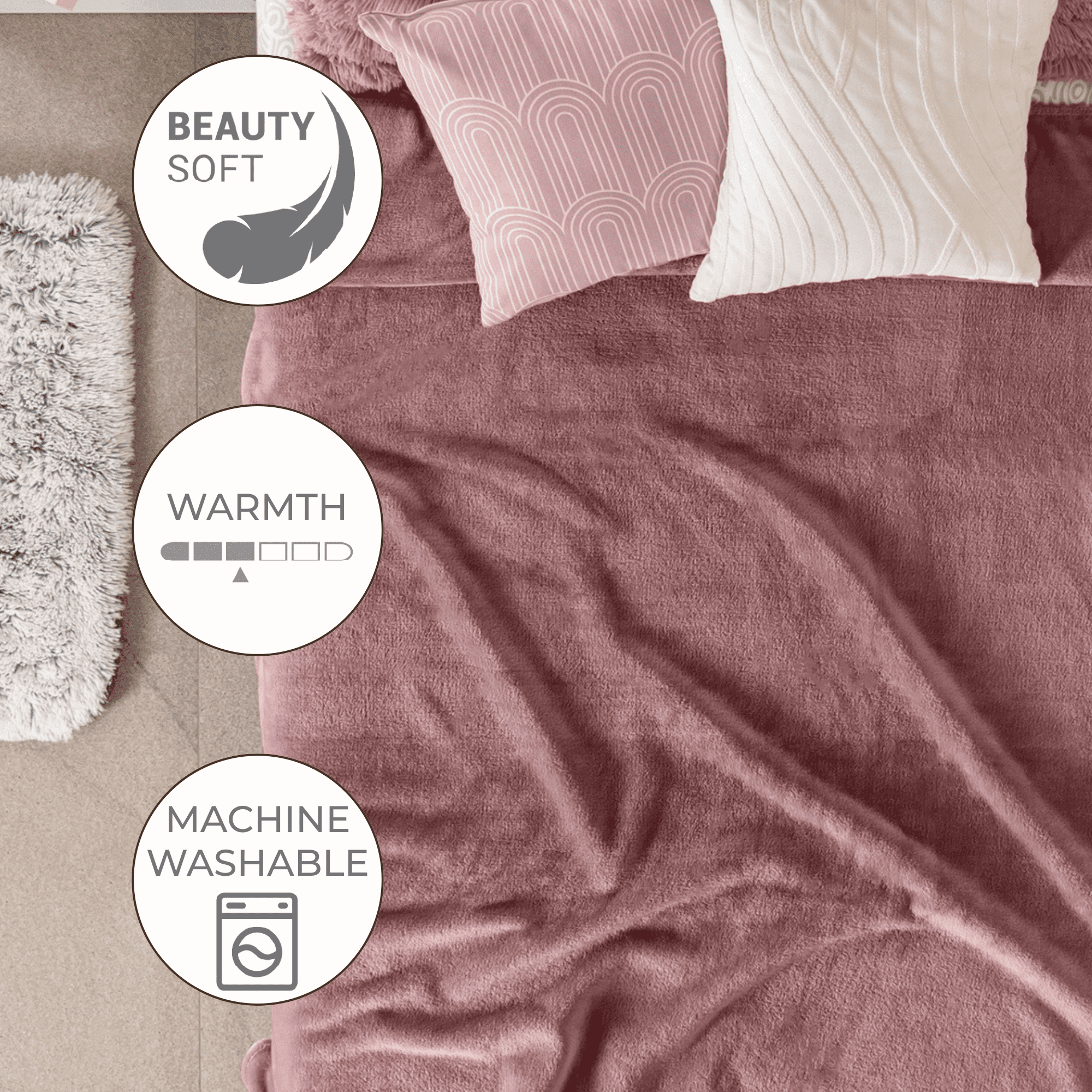 Vianney Lilac Full Size Blanket Lightweight Fleece in Rose Pink