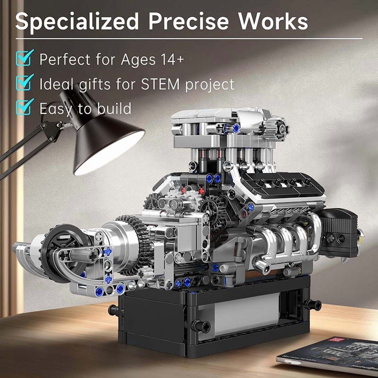 SNOWEAGLE V8 Engine Building Blocks Sets, V8 Engine Model kit That Run, Build Your Own STEM Model Engine, 8-Cylinder Car Engine Building Engineering Toys for Kids/Adults Collections(737+PCS)