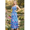 thumbnail image 4 of HAPPY BAY Women's Summer Boho Beach A-Line Maxi Smocked Evening Frill Dress Long Tube Dresses for Women S-M Blue, Hibiscus, 4 of 5
