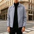 thumbnail image 6 of MXUIKV Men's Casual Jacket Regular Fitted Zip up Lapel Collar Solid Color Work Outerwear with Pockets(XX-Large,Gray), 6 of 6