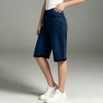 thumbnail image 6 of Vintage Washed Knee Length Jean Shorts for Women High Rise Loose Wide Leg Bermuda Denim Shorts Y2K Casual Streert Pants with Pockets Navy, 6 of 6