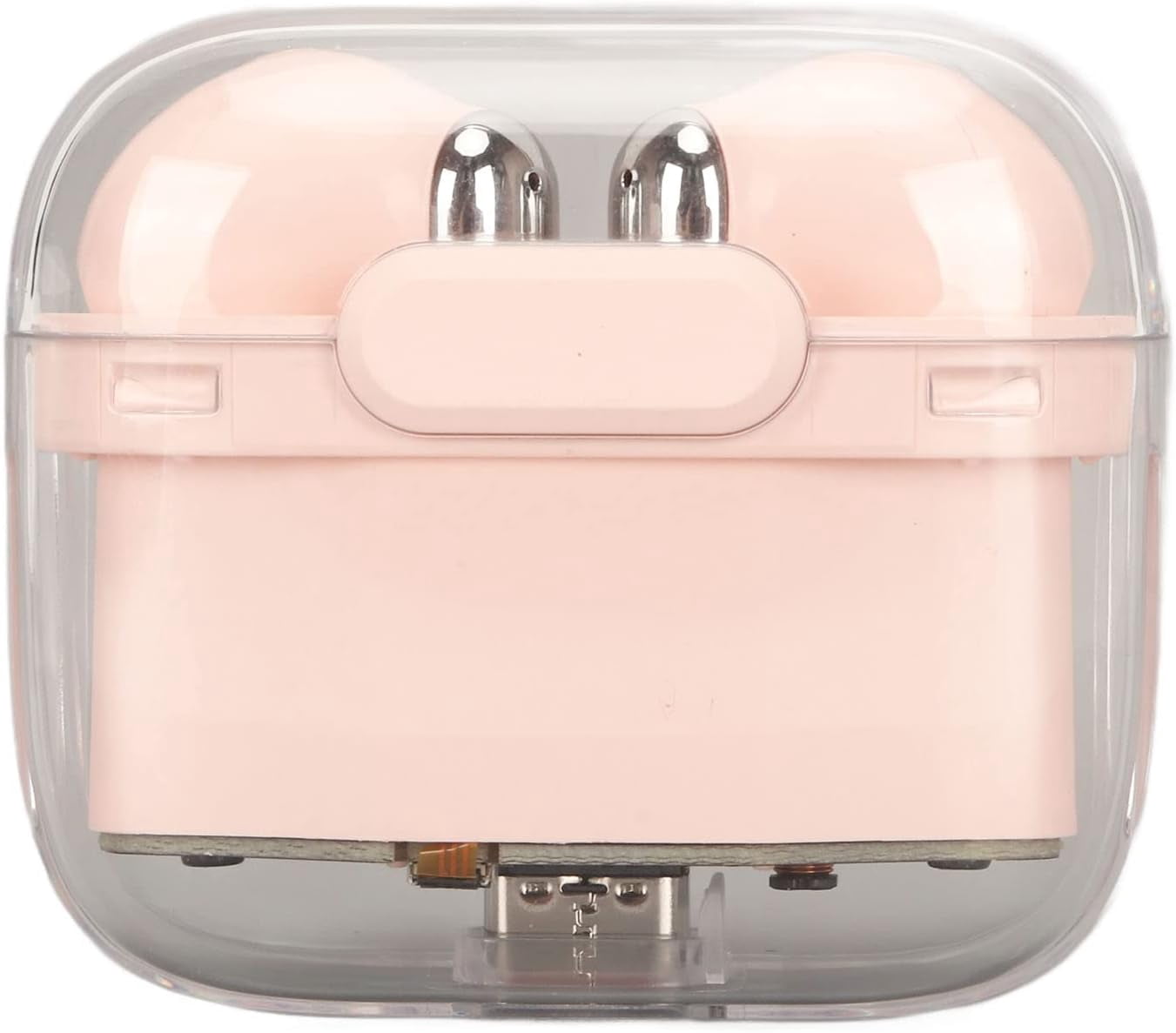 Real Time Language Translator Earbuds, Bluetooth 5.3 Denoise Translator Earphones Support 144 Languages with APP in Transparent Case for Smart Phone, Pink