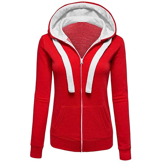 Chaquetas para mujer Manga larga Patchwork Color sólido Con capucha Cremallera Casual Sport Coat Odeerbi ODB-3