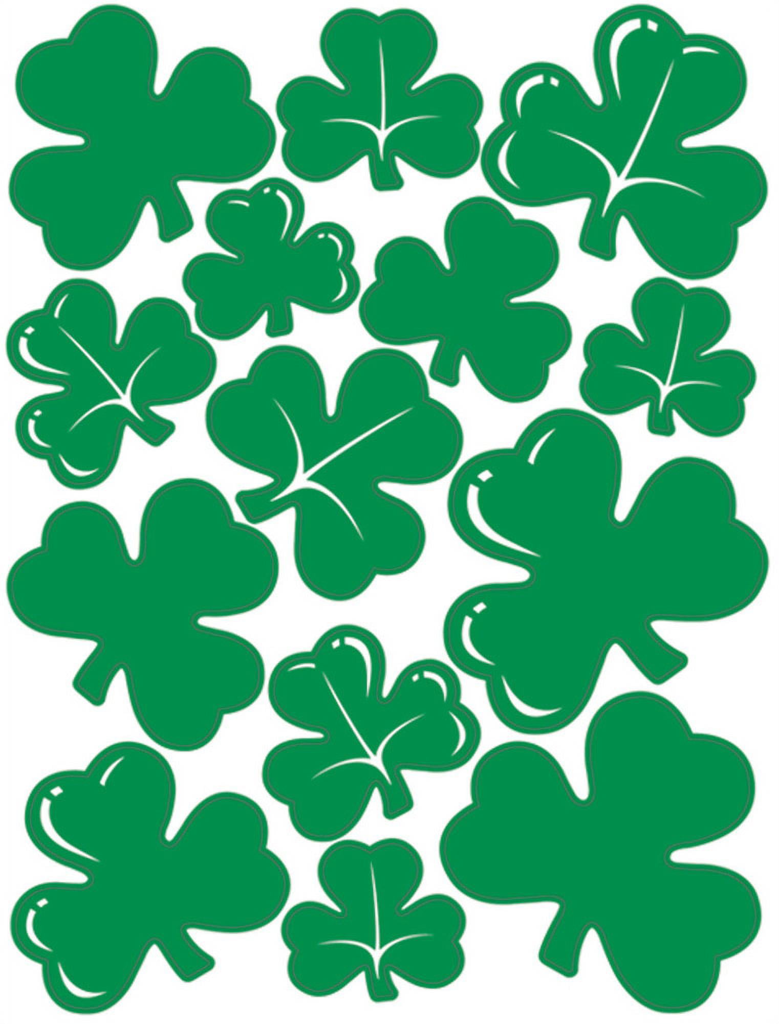 St Patricks Day Green Shamrocks Peel 'N Place Party Wall Clings 12-17"