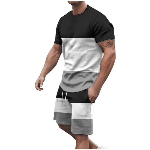 Cmfcve Men's Short Sets 2 Piece Outfit Short Sleeve T-Shirt and Shorts short sleeve shirt and shorts beach suit Casual Plus Size Patchwork Suit