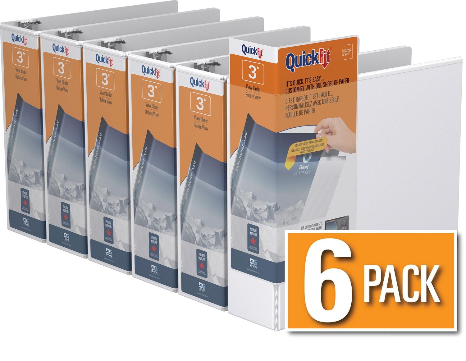 QuickFit View Binder, D Ring, 6 Pack, 3"