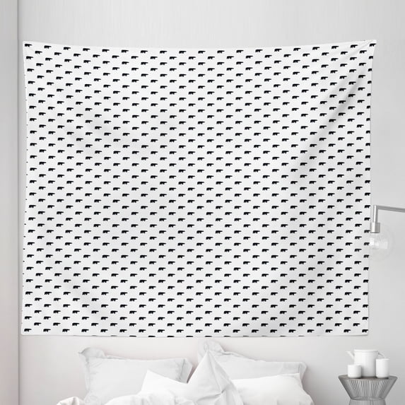 Bear Tapestry, Repeating Wild Animal Pattern Monochrome Style Furry Carnivore of Wilderness, Fabric Wall Hanging Decor for Bedroom Living Room Dorm, 5 Sizes, Black and White, by Ambesonne