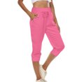 thumbnail image 2 of Lenpel Capri Pants for Women High Waisted Drawstring Knee Length Tapered Lounge Sweatpants Casual Cropped Joggers with Pockets, 2 of 7