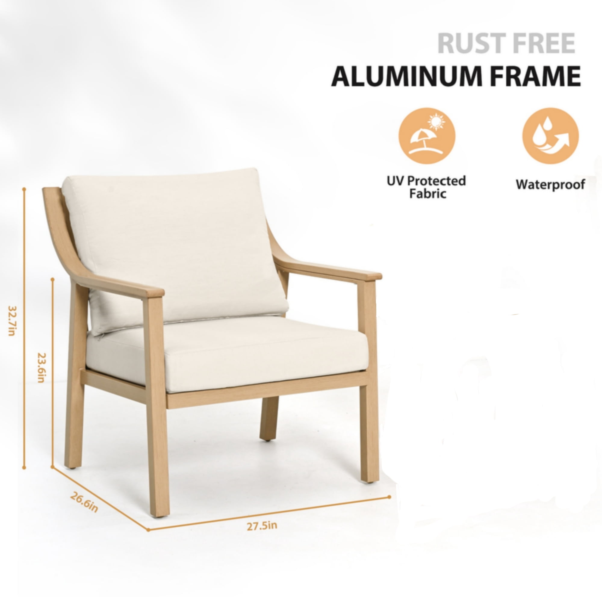 T-Patio Aluminum Outdoor Lounge Chairs, Patio Furniture Armchair, Beige, Set of 1