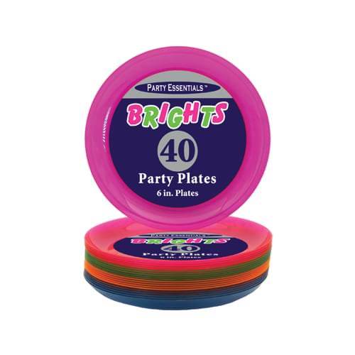 6" Plastic Party Plates Assorted Neon Colors 40 Count