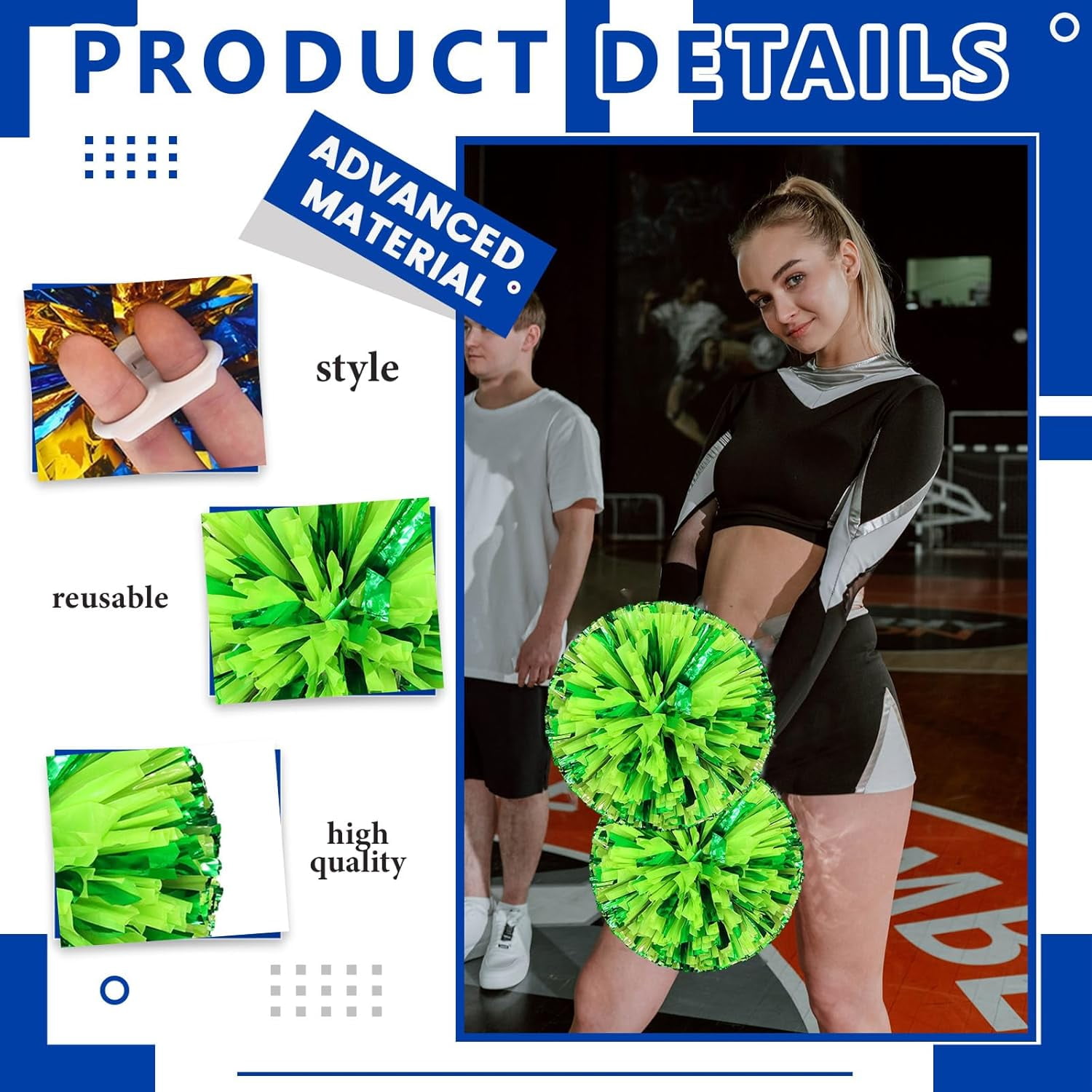 20 PCS Metallic Cheerleading Pom Pom for Team Spirit Sports Dance Cheering Kids Adults-Ring Style