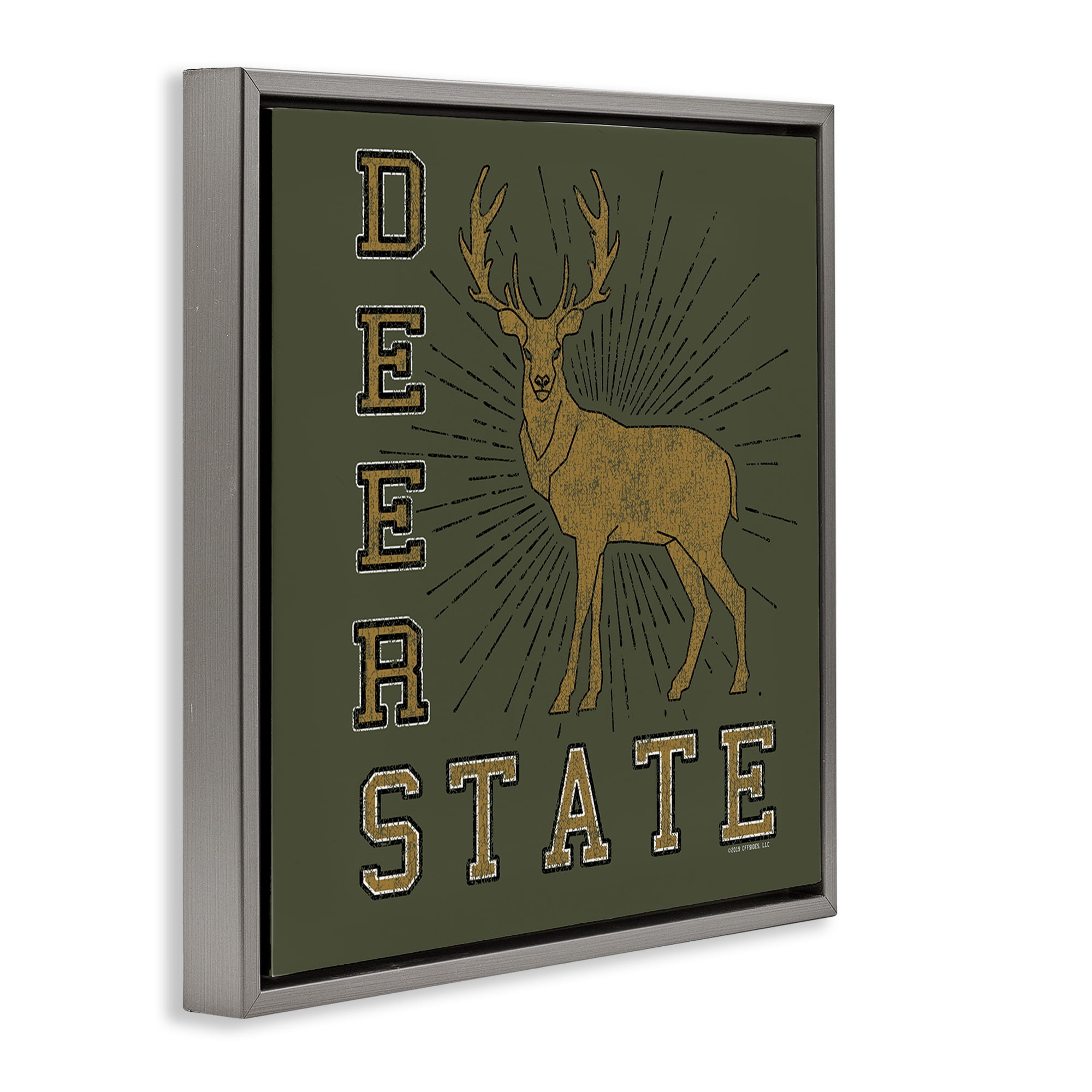 Stupell Industries Vintage Deer State Novelty & Humor Painting Gray Floater Framed Canvas Art Print Wall Art, 18 x 18