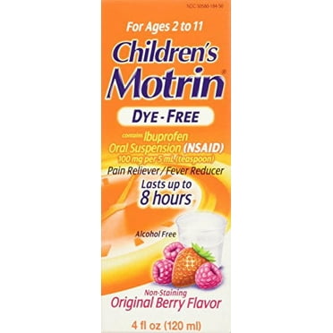 3 Pack - Children's Motrin Ibuprofen Oral Suspension Dye-Free Berry 4oz Each