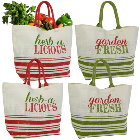 Set of 4 Reusable Shopping Bags Large Burlap Grocery Farmers Market Tote With Handles