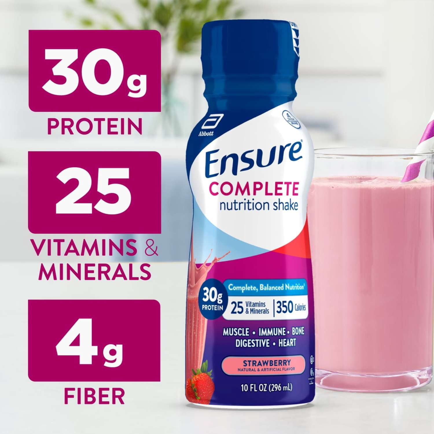 (2 pack) Ensure COMPLETE Nutrition Shake, 30g Protein, Strawberry, 10 fl oz—16 Pack