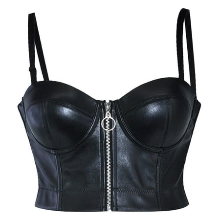 Wozhidaoke Bralettes for Women Black Pu Leather Push Up Bra Plus Size Gothic Lingerie Underwear Bras for Women Backless Bra (Black XL)