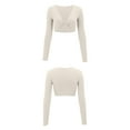 thumbnail image 6 of Inadays Long Sleeve Crop Tops for Women Sienna Twist Deep V Workout Crop T Shirt Top, Milk Apricot, XL, 6 of 8
