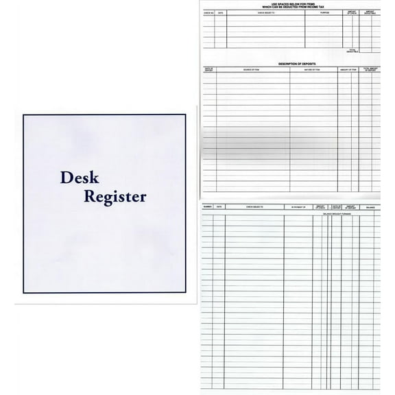 Set of 12 Check Desk Registers, Size 8 /2" x 9 /4", Executive Business Deskbook Large Format Check Transaction Registers