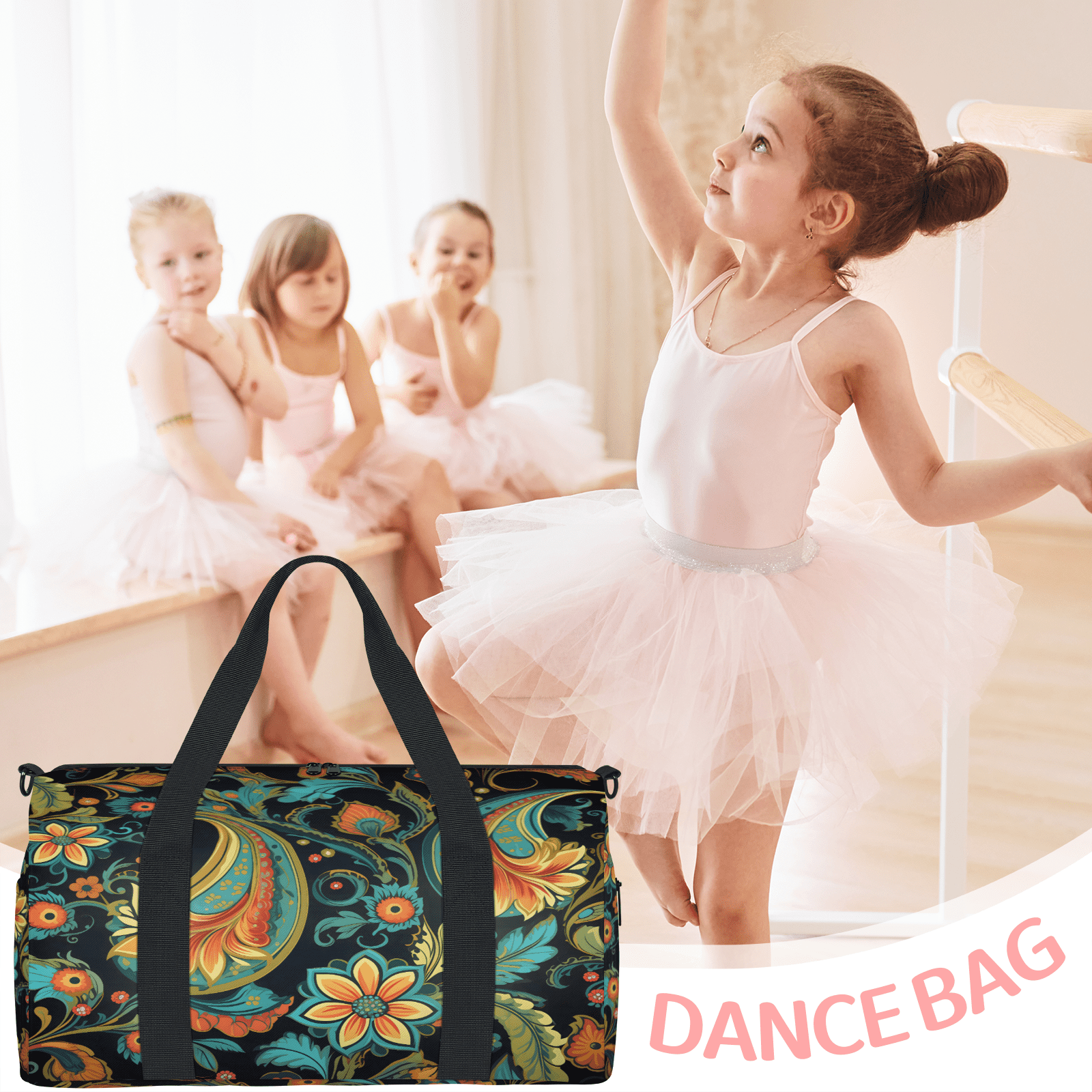 Herdesigns Paisley Flowers Gym Bag for Women, Duffle Bag for Travel Sport, Lightweight Waterproof Carry on Weekender Overnight Dance Yoga Workout Bags