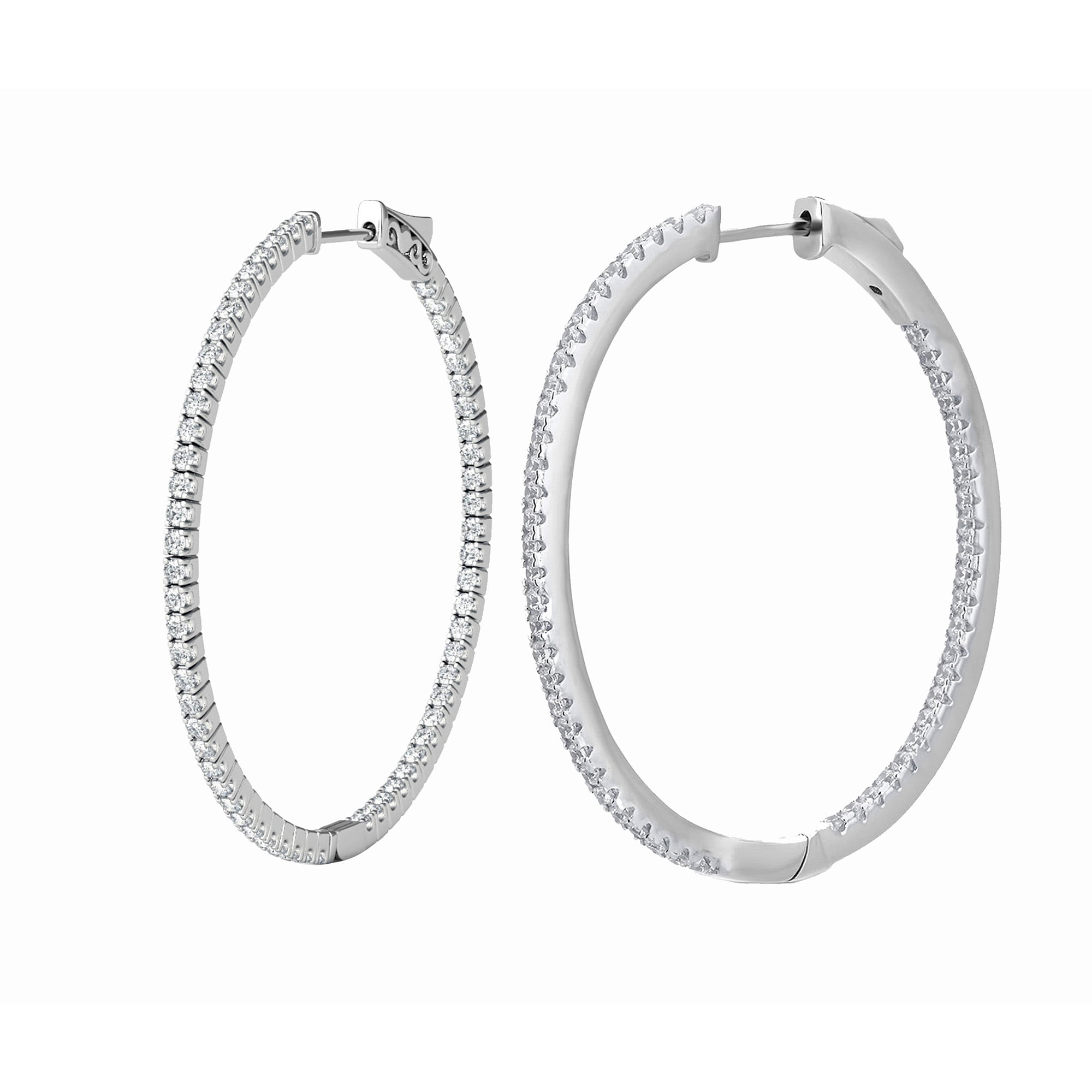 1 Carat T.W.CZ Pink Overlay Brass Inside Outside Hoop Earring 25mm.
