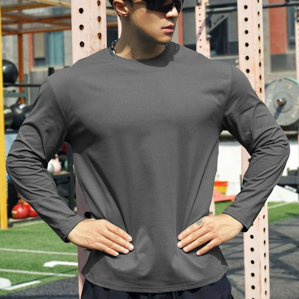pstuiky camisas de manga larga para hombre, Sudadera deportiva de manga larga con cuello redondo para hombre, color liso, para correr, fitness, primavera y otoño top de hombre xxl