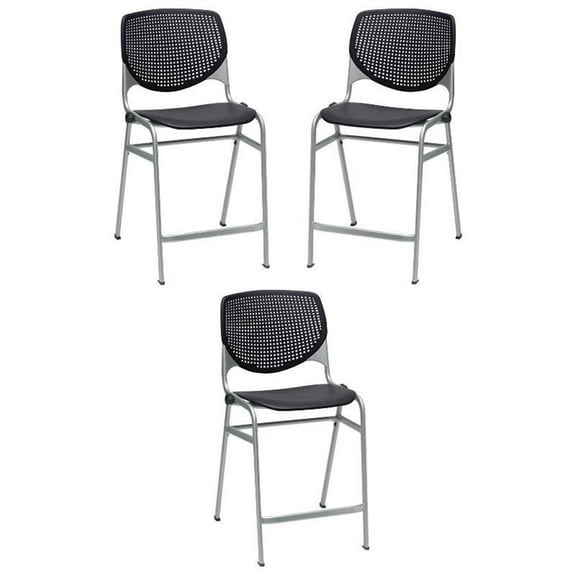 Home Square Plastic Counter Stool in Black - Set of 3