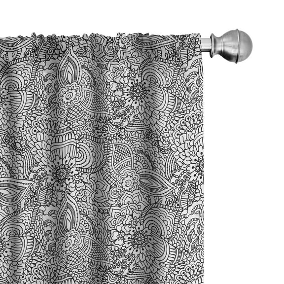 Ambesonne Oriental Curtains, Monochorme Pattern, Pair of 28"x84", White and Black