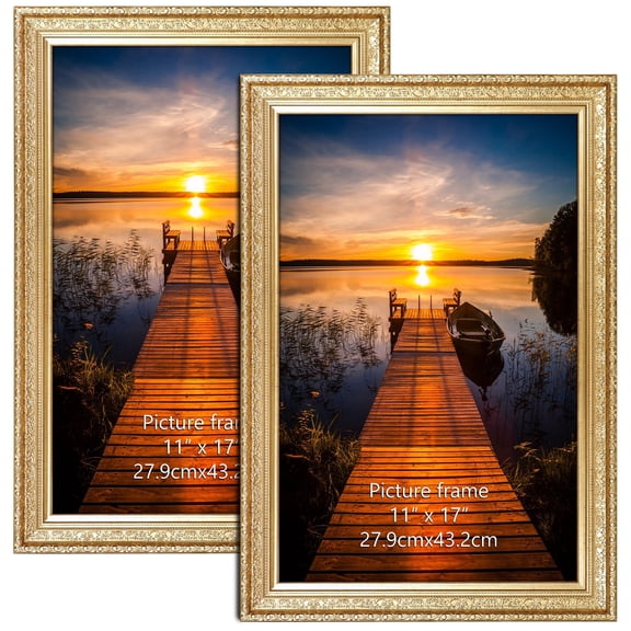 Vintage Gold 11x17 Picture Frames – Set for Gallery Wall, Hangs Vertically or Horizontally