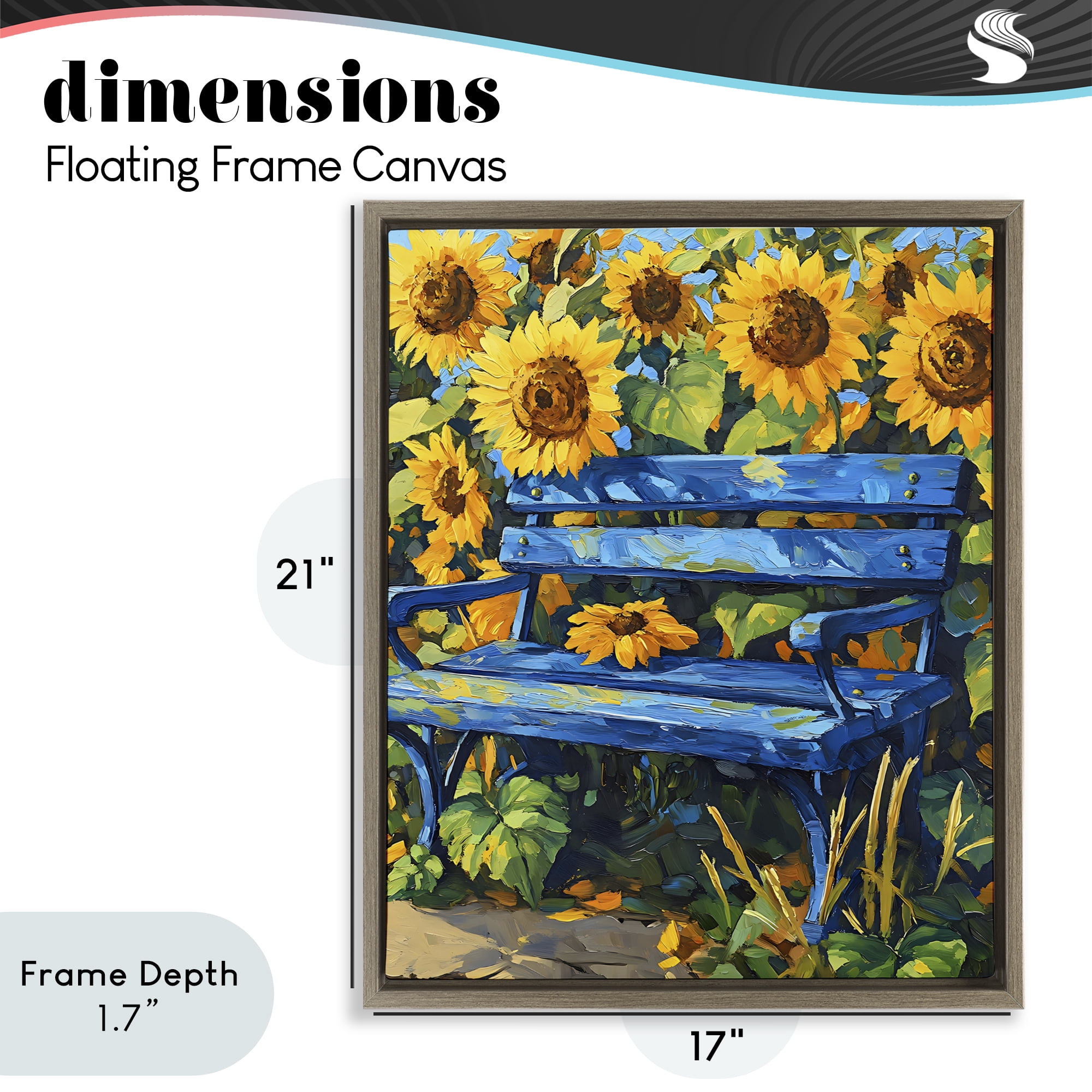 Stupell Industries Bench in Sunflower Field Brown Framed Floater Canvas Wall Art, design by Creative Studio